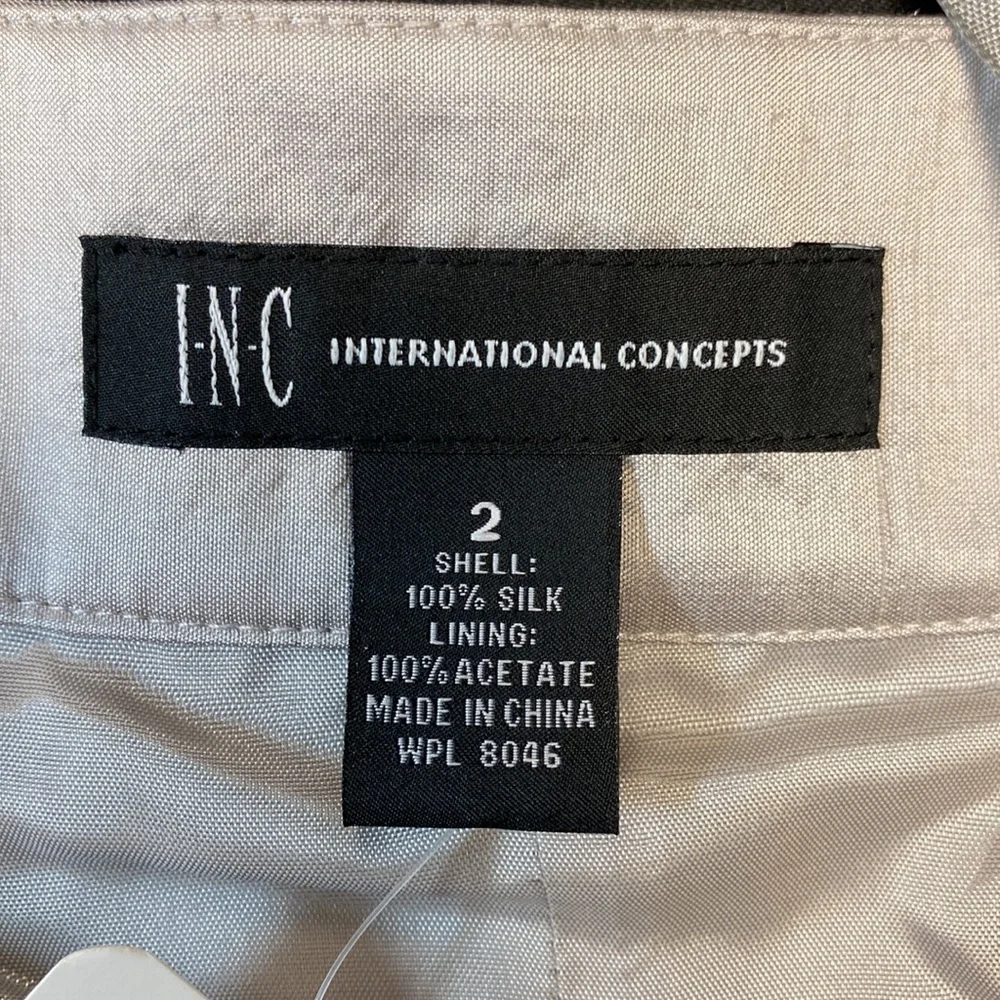 INC International Concepts Grace Cutout Roses Silk Skirt Silver Size 2 NWT